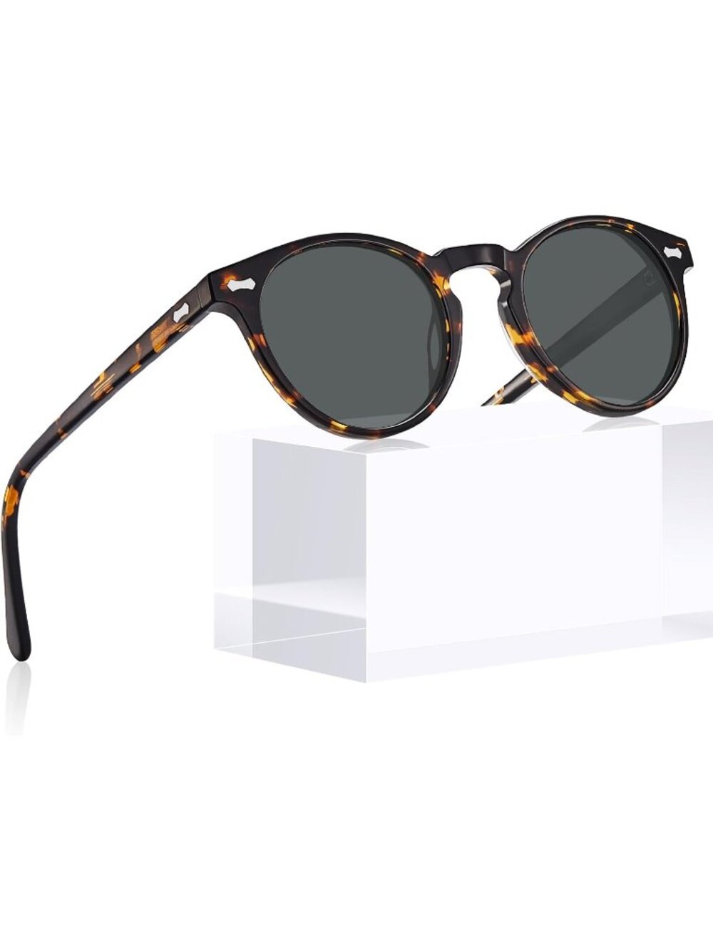 Women's Tortoise Grey Vintage Round Acetate Polarized Sunglasses UV Protection